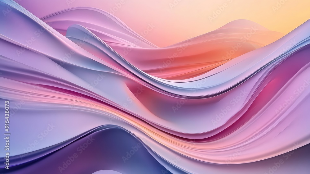 Poster smooth 3d abstract background with flowing lines and pastel colors, serene digital design