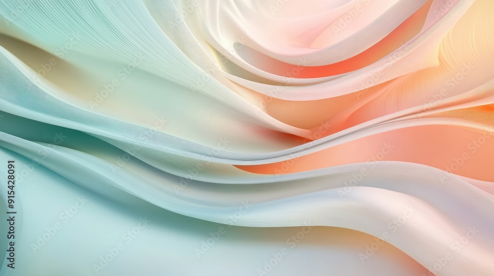 Poster smooth 3d abstract background with flowing lines and pastel colors, serene digital design