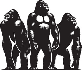 Obraz premium Group of Gorilla Silhouette isolated on white background Minimalist gorilla vector
