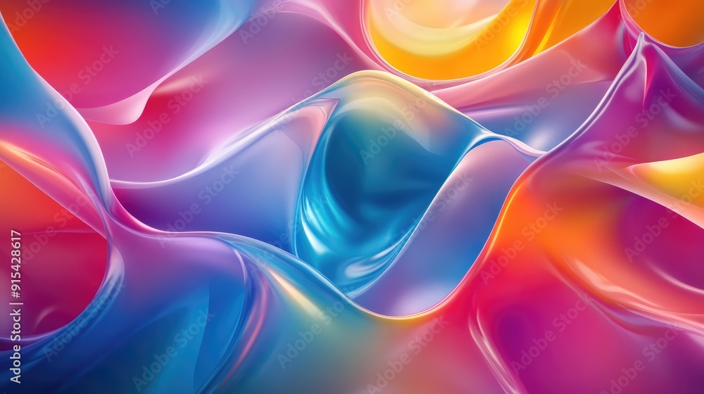 Poster vibrant 3d abstract background with colorful waves and dynamic patterns, lively digital design