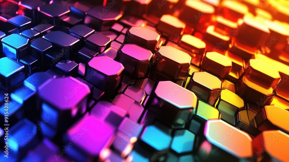 Aufkleber vibrant 3d background with colorful hexagons and dynamic lighting, energetic abstract art