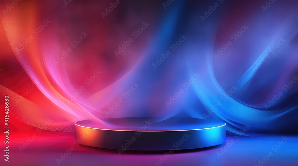 Poster vibrant 3d background with colorful podium and dynamic light effects, energetic display design