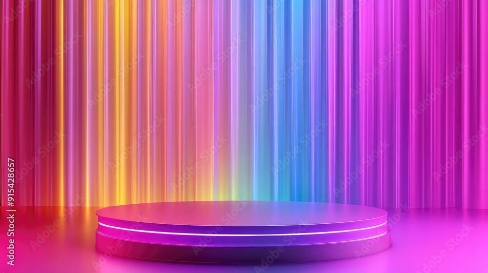 Poster vibrant 3d background with colorful podium and dynamic light effects, energetic display design