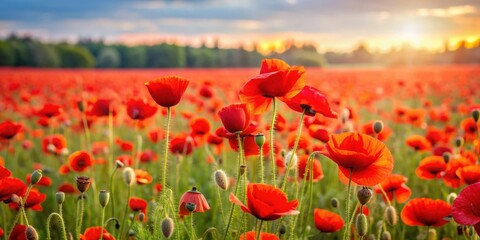 Field of blooming red poppies , nature, flowers, vibrant, meadow, petals, bright, colorful, floral, landscape, scenic