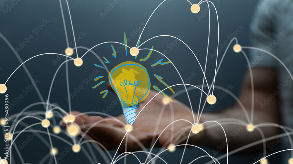 Poster Neural network 3D illustration. Big data and cybersecurity