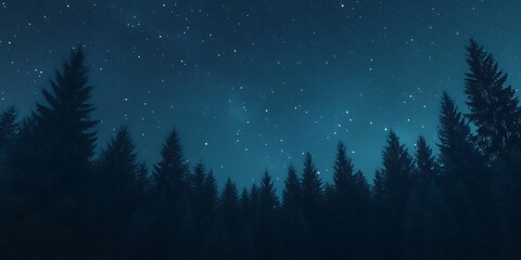 Fototapeta premium Night Sky Over a Forest of Pine Trees - Realistic Image