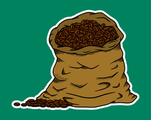 Sack of Coffee Beans Doodle Sticker Illustration