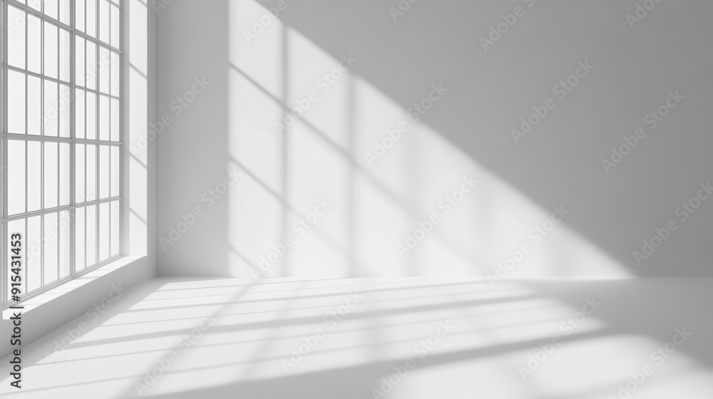 Poster an abstract light source from a window is projected onto a grey background as a product presentation
