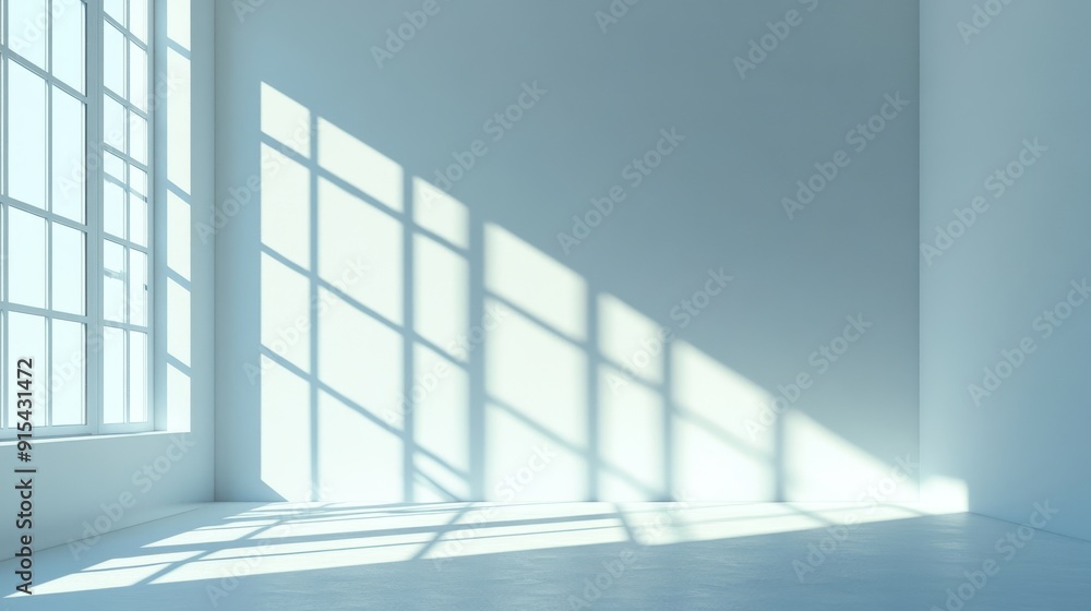 Poster product presentation with grey background and abstract light from window