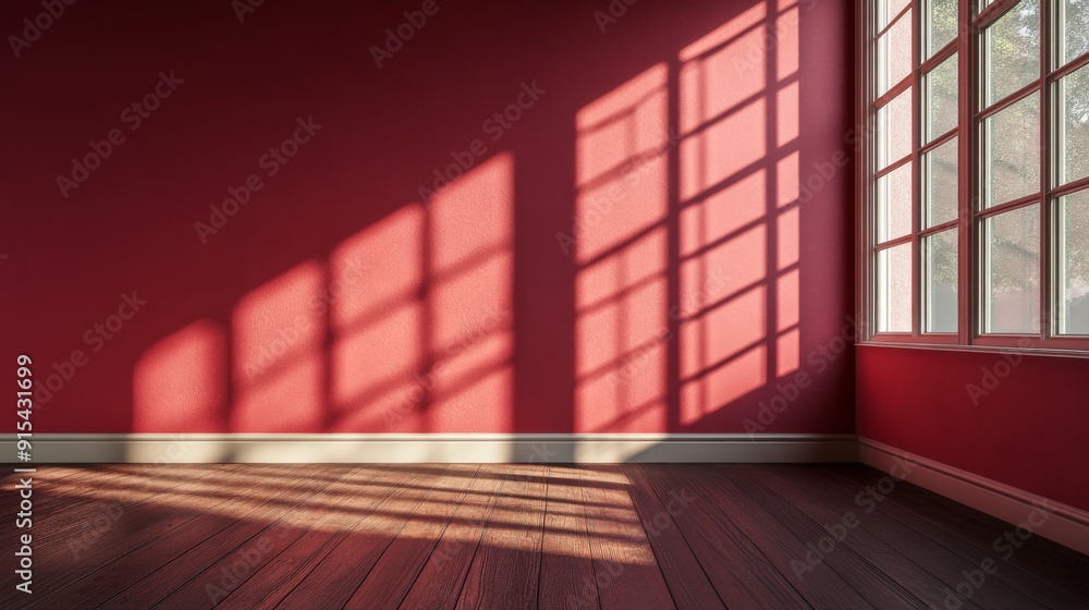 Poster a red background with abstract light coming from the window was used for presenting products