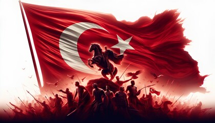 Turkish Flag Celebration: Symbol of Victory with Wolf and Flight