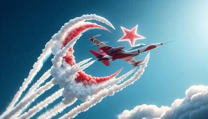 Turkish Flag Celebration: Symbol of Victory with Wolf and Flight