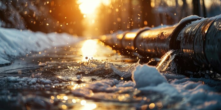 Water infrastructure damage due to high pressure water bursting from large pipe in freezing temperatures