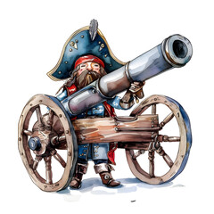 Cannon, full body, single object, watercolor illustration, isolate on white background.