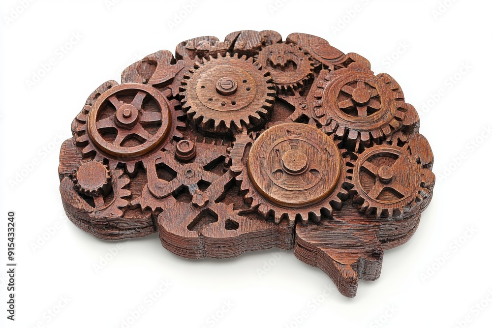 Poster isolated on a transparent background is the human brain with mechanical gears