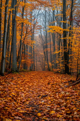 Silhouettes of trees with falling leaves in warm colors. autumn forest illustration autumn trees with yellow and orange leaves. autumn forest landscape