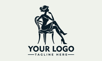 Woman sitting chair vector logo, black silhouette, long legs, high heels. woman silhouetted with long legs and high heels sitting on a chair. Suitable for fashion, business, or lifestyle concepts.