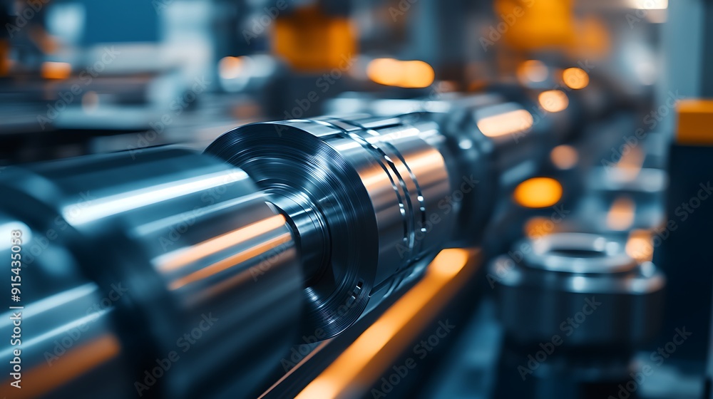 Poster precision-machined metal part close-up with gleaming surface in industrial setting