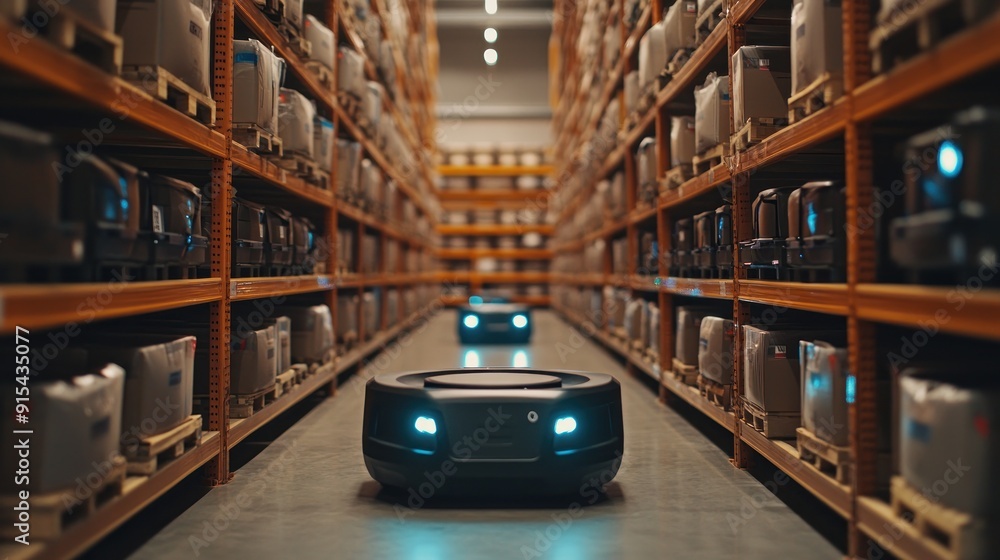 Poster automated warehouse with robot delivery