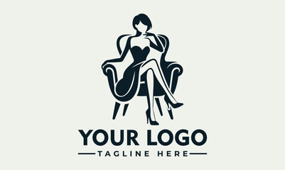 Woman sitting chair vector logo, black silhouette, long legs, high heels. woman silhouetted with long legs and high heels sitting on a chair. Suitable for fashion, business, or lifestyle concepts.