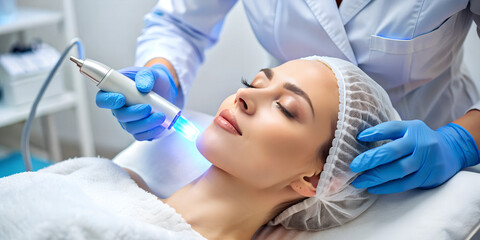 Cold Plasma Skin Treatment Procedure. Introduction of The Latest Scientific Discoveries and Technologies in Medicine.