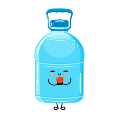 Plastic Water Bottle holding a heart in hands character. Vector hand drawn cartoon kawaii character illustration icon. Isolated on white background. Plastic Water Bottle in love character concept