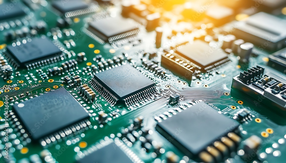 Poster Close-Up of Finished Circuit Boards with Pristine Solder Joints in Factory Lighting
