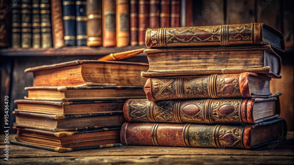 Poster Old books with intricate details and aged pages, symbolizing the value of education and continuous learning, vintage