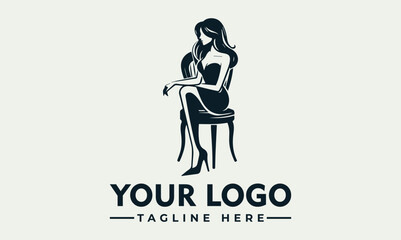 Woman sitting chair vector logo, black silhouette, long legs, high heels. woman silhouetted with long legs and high heels sitting on a chair. Suitable for fashion, business, or lifestyle concepts.