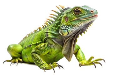 Green Iguana white background. AI GENERATED