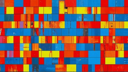 Colorful round tiles in stripes of red, yellow and blue.