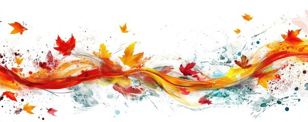 Obraz premium A vibrant, artistic depiction of autumn leaves swirling in vivid colors, evoking the beauty of fall and nature's transformation.
