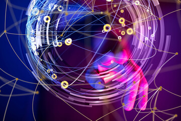 Global network. Blockchain. 3D illustration. Neural networks and artificial intelligence. Abstract
