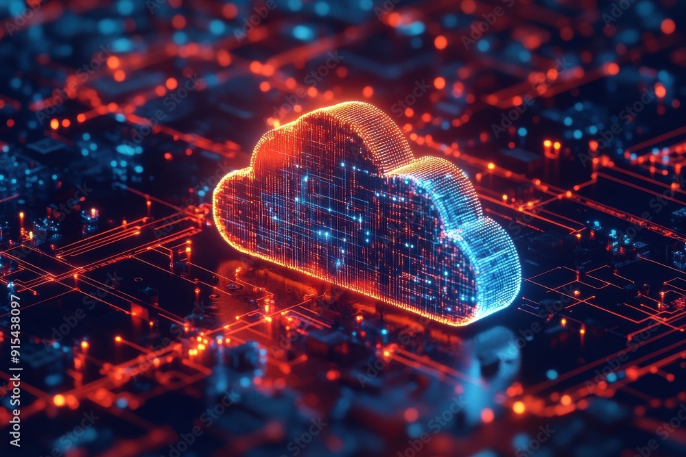 Poster cloud computing graphics: services from data centers in the cloud - 3d illustrated representation