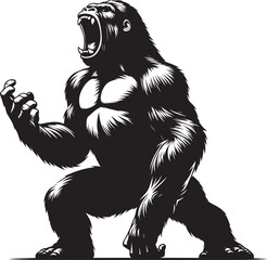 Angry Gorilla Silhouette isolated on white background Minimalist gorilla vector shape