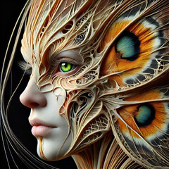 Enigmatic Portrait of a Human-like Being with Butterfly Headdress