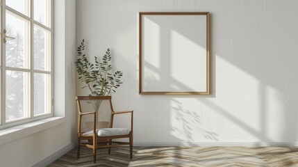 Empty wall-mounted portrait frame for artwork display