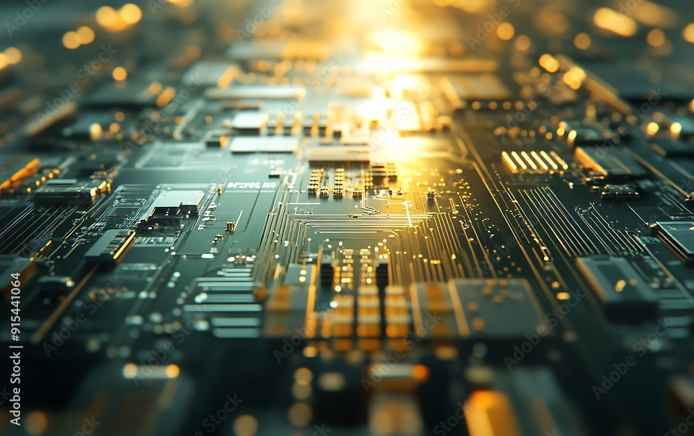 Poster Freshly Printed Circuit Boards Close-Up with Clean Components and Metallic Luster