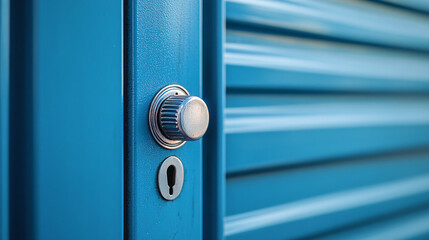 Secure Metal Self-Storage Unit Door with Text Space - Detailed Texture and Lock Mechanism Close-Up
