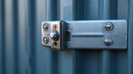 Secure Metal Self-Storage Unit Door Texture and Lock Mechanism Detail with Copy Space