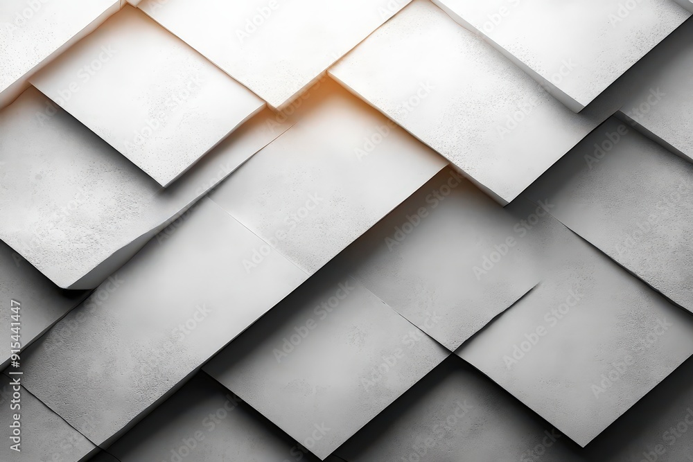 Poster abstract geometric pattern: a captivating arrangement of white, textured squares, layered in an intr