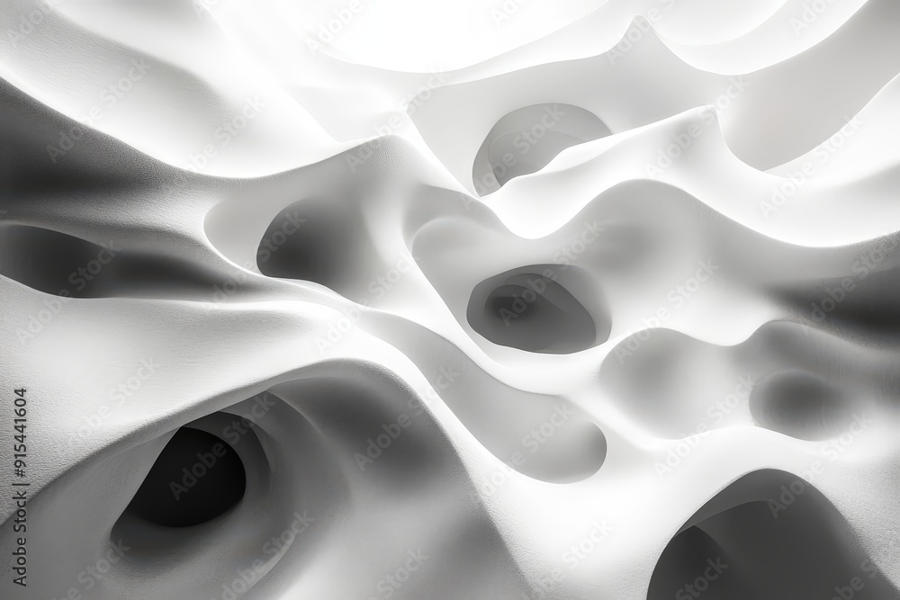 Poster abstract white sculpted forms: a captivating abstract image of a white, undulating, sculpted surface