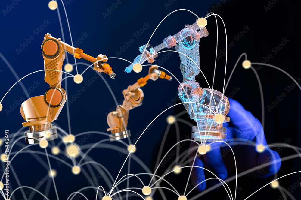 Poster neural network 3d illustration. big data and cybersecurity
