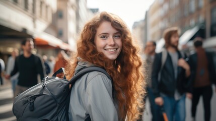 Fototapeta premium Beautiful female backpacker 