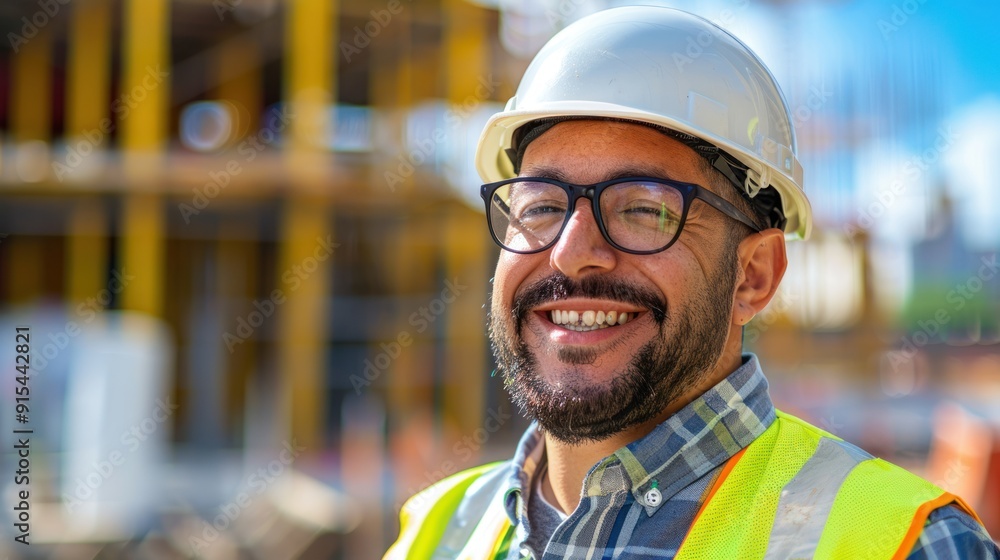 Poster civil engineer smiling with constuction backgrounds.