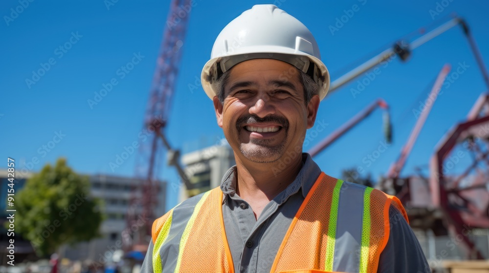 Poster civil engineer smiling with constuction backgrounds.