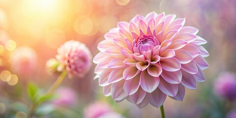 Fototapeta premium Soft focus close-up of a delicate dahlia flower in a romantic setting , dahlia, flower, soft, romance, petals, pink, delicate