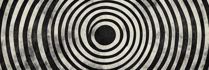 Obraz premium Abstract Black and White Concentric Circle Pattern on a Grungy Background, Suited for Retro, Vintage, or Visual Illusion Design Themes