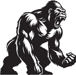 Angry Gorilla Silhouette isolated on white background Minimalist gorilla vector shape