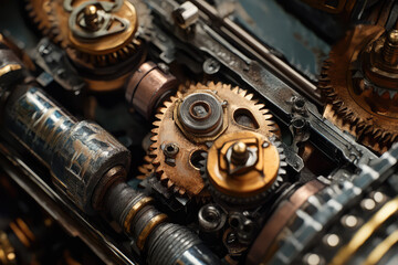 Fototapeta premium Intricate Fusion: Close-Up of Gears and Pistons in Motion